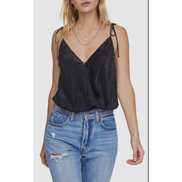 NWT ASTR The Label Thalia Black Beaded Wrap Bodysuit Women’s Small - Picture 1 of 8